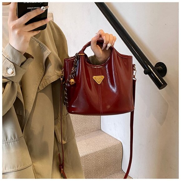 Patent Faux Leather Slouchy Mini Tote Bag /Multiple colors available - Picture 6 of 13